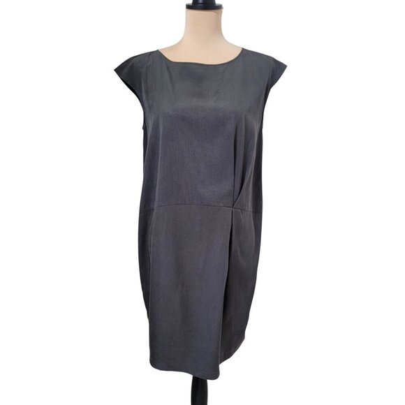 Eileen Fisher Size PM Graphite Gray Front Side Pleat Sleeveless Shift Dress - Picture 1 of 11